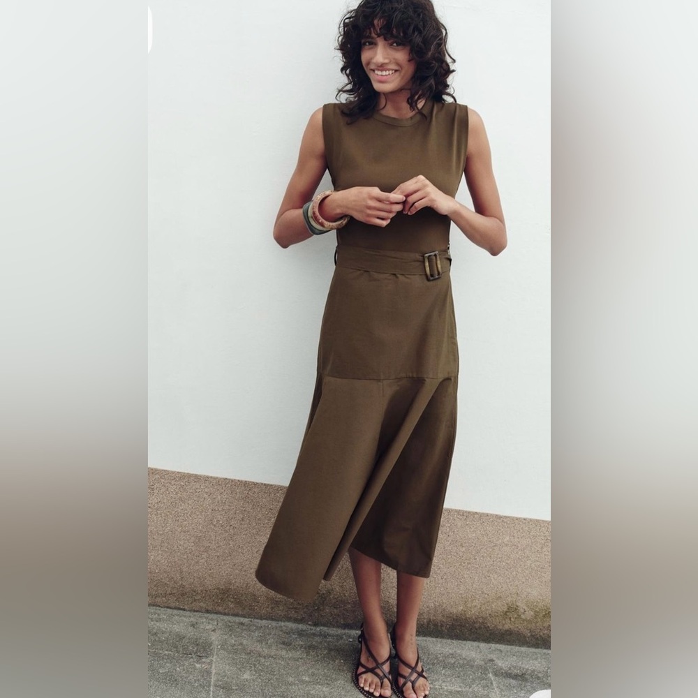 Beautiful! Zara Brown Sleeveless, Belted A-Line Dress